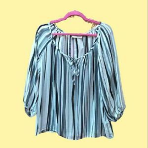 Gallery 🖤🤍🖤 Black/White/Grey Striped Sheer Top Blouse